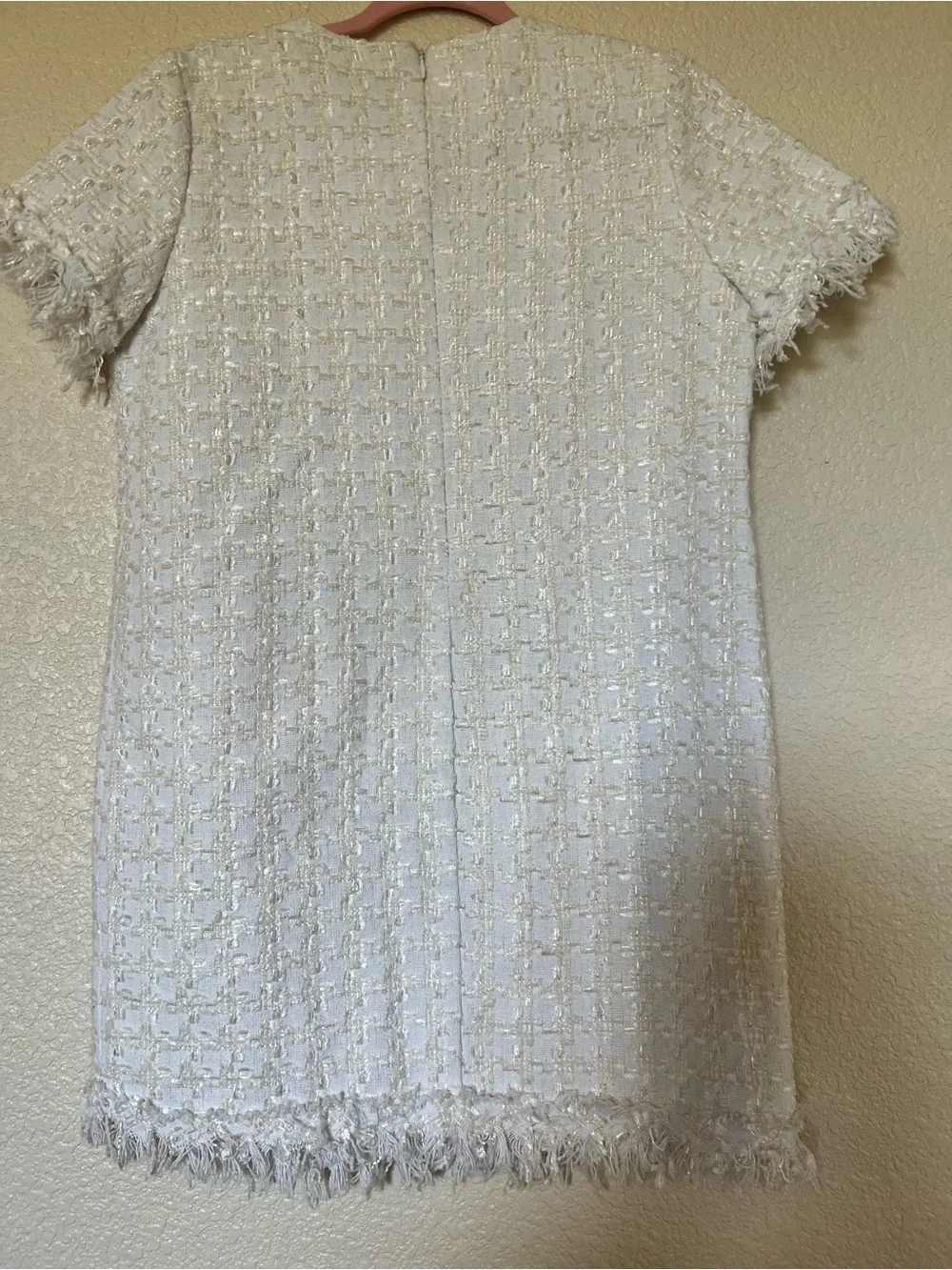 White Tweed Pearl-Trim Dress